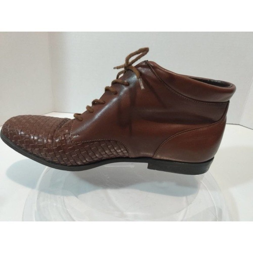 VINTAGE | Buskens Unisex* Basket Weave Leather Ankle Boot, Men's 8.5/Women's 10 - Picture 3 of 9